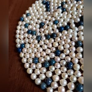 Cultured Akoya Pearl Lapis Lazuli Necklace Strand Endless Rope Sautoir 130 inch